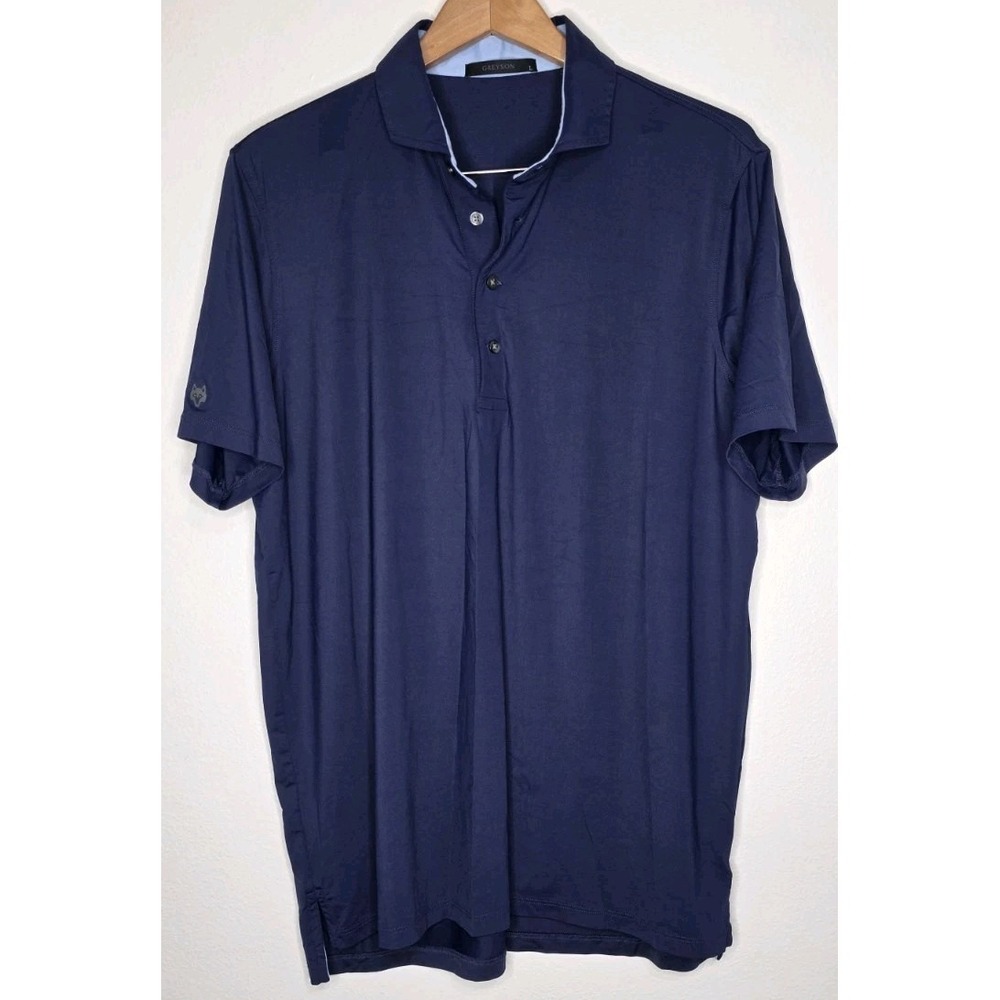 New Greyson Polo Golf Shirt Men L Solid Navy Wolf Logo Performance Casual